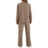 imageXIEERDUO Womens Side Slit Lounge Sets 2 Piece Outfits Mock Neck Tracksuit Fashion Sweatsuit Wide Leg Loungewear S3XLA Khaki