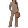 imageXIEERDUO Womens Side Slit Lounge Sets 2 Piece Outfits Mock Neck Tracksuit Fashion Sweatsuit Wide Leg Loungewear S3XLA Khaki