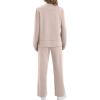 imageXIEERDUO Womens Side Slit Lounge Sets 2 Piece Outfits Mock Neck Tracksuit Fashion Sweatsuit Wide Leg Loungewear S3XLApricot