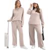 imageXIEERDUO Womens Side Slit Lounge Sets 2 Piece Outfits Mock Neck Tracksuit Fashion Sweatsuit Wide Leg Loungewear S3XLApricot