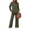 imageXIEERDUO Womens Side Slit Lounge Sets 2 Piece Outfits Mock Neck Tracksuit Fashion Sweatsuit Wide Leg Loungewear S3XLArmy Green