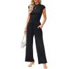 imageXIEERDUO Womens Side Slit Lounge Sets 2 Piece Outfits Mock Neck Tracksuit Fashion Sweatsuit Wide Leg Loungewear S3XLBlack