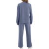 imageXIEERDUO Womens Side Slit Lounge Sets 2 Piece Outfits Mock Neck Tracksuit Fashion Sweatsuit Wide Leg Loungewear S3XLBlue