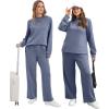 imageXIEERDUO Womens Side Slit Lounge Sets 2 Piece Outfits Mock Neck Tracksuit Fashion Sweatsuit Wide Leg Loungewear S3XLBlue
