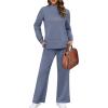 imageXIEERDUO Womens Side Slit Lounge Sets 2 Piece Outfits Mock Neck Tracksuit Fashion Sweatsuit Wide Leg Loungewear S3XLBlue