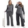 imageXIEERDUO Womens Side Slit Lounge Sets 2 Piece Outfits Mock Neck Tracksuit Fashion Sweatsuit Wide Leg Loungewear S3XLDark Grey