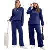 imageXIEERDUO Womens Side Slit Lounge Sets 2 Piece Outfits Mock Neck Tracksuit Fashion Sweatsuit Wide Leg Loungewear S3XLNavy