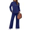 imageXIEERDUO Womens Side Slit Lounge Sets 2 Piece Outfits Mock Neck Tracksuit Fashion Sweatsuit Wide Leg Loungewear S3XLNavy