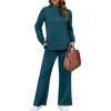 imageXIEERDUO Womens Side Slit Lounge Sets 2 Piece Outfits Mock Neck Tracksuit Fashion Sweatsuit Wide Leg Loungewear S3XLTeal