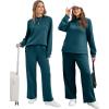 imageXIEERDUO Womens Side Slit Lounge Sets 2 Piece Outfits Mock Neck Tracksuit Fashion Sweatsuit Wide Leg Loungewear S3XLTeal
