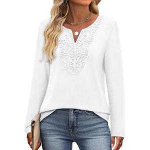 imageXIEERDUO Boho Tops for Women Blouses Dressy Casual V Neck Long Sleeve Shirts Fall Outfits Trendy Vacation ClothesA White