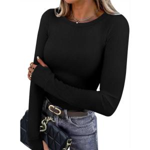 imageXIEERDUO Long Sleeve Thermal Shirt for Women Fleece Slim Fit Tops Crewneck Basic TShirts with Thumb Holes Fall Fashion 2025Bblack