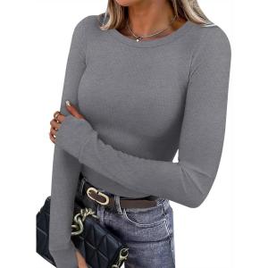 imageXIEERDUO Long Sleeve Thermal Shirt for Women Fleece Slim Fit Tops Crewneck Basic TShirts with Thumb Holes Fall Fashion 2025Gray