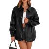 imageXIEERDUO Leather Jacket Women Fall Outfits 2025 Oversized Motorcycle Y2K Clothes Faux Leather Pocket Winter Coats Zip UpBlack
