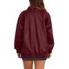 imageXIEERDUO Leather Jacket Women Fall Outfits 2025 Oversized Motorcycle Y2K Clothes Faux Leather Pocket Winter Coats Zip UpBurgundy