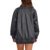 imageXIEERDUO Leather Jacket Women Fall Outfits 2025 Oversized Motorcycle Y2K Clothes Faux Leather Pocket Winter Coats Zip UpCharcoal Grey