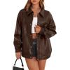 imageXIEERDUO Leather Jacket Women Fall Outfits 2025 Oversized Motorcycle Y2K Clothes Faux Leather Pocket Winter Coats Zip UpDark Brown