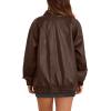 imageXIEERDUO Leather Jacket Women Fall Outfits 2025 Oversized Motorcycle Y2K Clothes Faux Leather Pocket Winter Coats Zip UpDark Brown