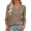 imageXIEERDUO Womens 34 Sleeve Tops with Buttons VNeck Summer Outfits Casual Blouses Shirts Beach Vacation Fall Clothes 2025Akhaki