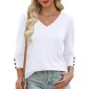 imageXIEERDUO Womens 34 Sleeve Tops with Buttons VNeck Summer Outfits Casual Blouses Shirts Beach Vacation Fall Clothes 2025Awhite