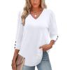 imageXIEERDUO Womens 34 Sleeve Tops with Buttons VNeck Summer Outfits Casual Blouses Shirts Beach Vacation Fall Clothes 2025Awhite