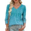 imageXIEERDUO Womens 34 Sleeve Tops with Buttons VNeck Summer Outfits Casual Blouses Shirts Beach Vacation Fall Clothes 2025Fblue Dotted Lines