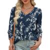 imageXIEERDUO Womens 34 Sleeve Tops with Buttons VNeck Summer Outfits Casual Blouses Shirts Beach Vacation Fall Clothes 2025Fblue Floral