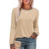 imageXIEERDUO Womens Long Sleeve Tops Color Block Casual Crewneck Tops Tshirt Basic Tee Fall Fashion Clothes Trendy OutfitsApricot