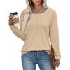 imageXIEERDUO Womens Long Sleeve Tops Color Block Casual Crewneck Tops Tshirt Basic Tee Fall Fashion Clothes Trendy OutfitsApricot