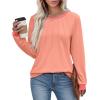 imageXIEERDUO Womens Long Sleeve Tops Color Block Casual Crewneck Tops Tshirt Basic Tee Fall Fashion Clothes Trendy OutfitsCoral