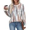 imageXIEERDUO Womens Long Sleeve Tops Color Block Casual Crewneck Tops Tshirt Basic Tee Fall Fashion Clothes Trendy OutfitsPatternedbrown Printed