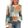 imageXIEERDUO Womens Long Sleeve Tops Color Block Casual Crewneck Tops Tshirt Basic Tee Fall Fashion Clothes Trendy OutfitsPatternedorange and Blue Plaid
