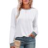 imageXIEERDUO Womens Long Sleeve Tops Color Block Casual Crewneck Tops Tshirt Basic Tee Fall Fashion Clothes Trendy OutfitsWhite