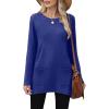 imageXIEERDUO Womens Tunic Tops Long Sleeve Crew Neck High Low Hem Loose Fit Shirts Blouses with PocketsBlue