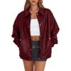 imageXIEERDUO Leather Jacket Women Fall Outfits 2025 Oversized Motorcycle Y2K Clothes Faux Leather Pocket Winter Coats Zip UpBurgundy