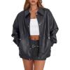 imageXIEERDUO Leather Jacket Women Fall Outfits 2025 Oversized Motorcycle Y2K Clothes Faux Leather Pocket Winter Coats Zip UpCharcoal Grey