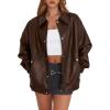 imageXIEERDUO Leather Jacket Women Fall Outfits 2025 Oversized Motorcycle Y2K Clothes Faux Leather Pocket Winter Coats Zip UpDark Brown