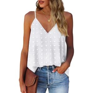 imageXIEERDUO V Neck Tank Tops for Women Cute Pom Pom Chiffon Spaghetti Strap Cami Tops04gv Neckwhite