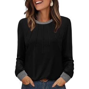 imageXIEERDUO Womens Long Sleeve Tops Color Block Casual Crewneck Tops Tshirt Basic Tee Fall Fashion Clothes Trendy OutfitsBlack