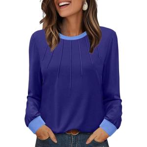 imageXIEERDUO Womens Long Sleeve Tops Color Block Casual Crewneck Tops Tshirt Basic Tee Fall Fashion Clothes Trendy OutfitsDark Blue
