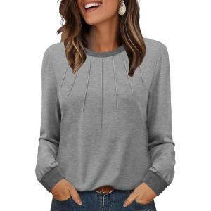 imageXIEERDUO Womens Long Sleeve Tops Color Block Casual Crewneck Tops Tshirt Basic Tee Fall Fashion Clothes Trendy OutfitsGrey