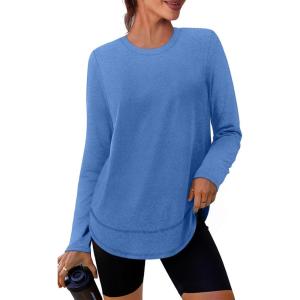 imageXIEERDUO Womens Workout Tops Long Sleeve Quick Dry UPF 50 Sun Protection Shirts for Hiking Running S3XL05 Blue