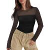 imageXIEERDUO Womens Sexy Sheer Long Sleeve Tops Crew Neck Mesh Ruched Going Out Shirts Blouse Date Night OutfitsA Mesh Black