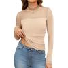 imageXIEERDUO Womens Sexy Sheer Long Sleeve Tops Crew Neck Mesh Ruched Going Out Shirts Blouse Date Night OutfitsC Beige Mesh