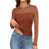 imageXIEERDUO Womens Sexy Sheer Long Sleeve Tops Crew Neck Mesh Ruched Going Out Shirts Blouse Date Night OutfitsCaramel Mesh