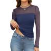 imageXIEERDUO Womens Sexy Sheer Long Sleeve Tops Crew Neck Mesh Ruched Going Out Shirts Blouse Date Night OutfitsMesh Navy