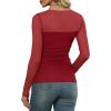 imageXIEERDUO Womens Sexy Sheer Long Sleeve Tops Crew Neck Mesh Ruched Going Out Shirts Blouse Date Night OutfitsMesh Red