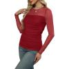 imageXIEERDUO Womens Sexy Sheer Long Sleeve Tops Crew Neck Mesh Ruched Going Out Shirts Blouse Date Night OutfitsMesh Red
