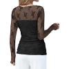 imageXIEERDUO Womens Sexy Sheer Long Sleeve Tops Crew Neck Mesh Ruched Going Out Shirts Blouse Date Night OutfitsZ Lace Black
