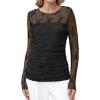 imageXIEERDUO Womens Sexy Sheer Long Sleeve Tops Crew Neck Mesh Ruched Going Out Shirts Blouse Date Night OutfitsZ Lace Black